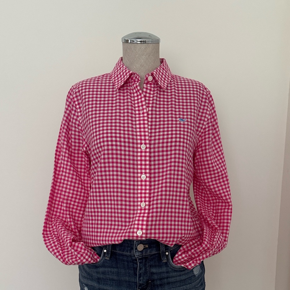 Vineyard Vines Pink Gingham Relaxed Button Down Long Sleeve Shirt Size 2